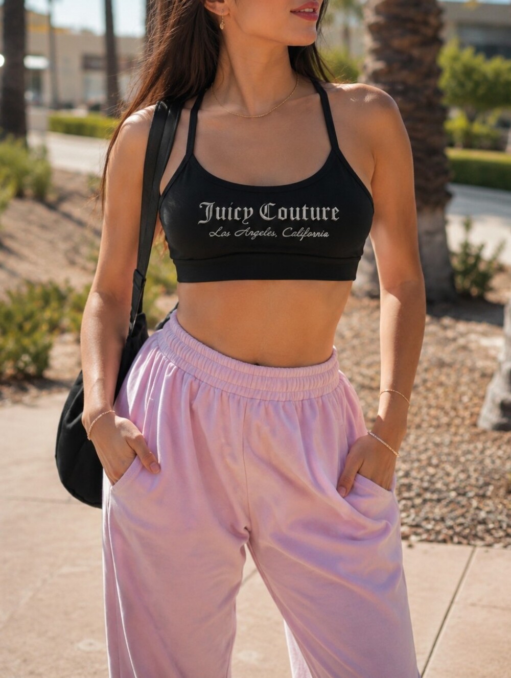 Juicy Couture Black Logo Crop Bralette Nylon Blend Y2K Coquette Athleisure